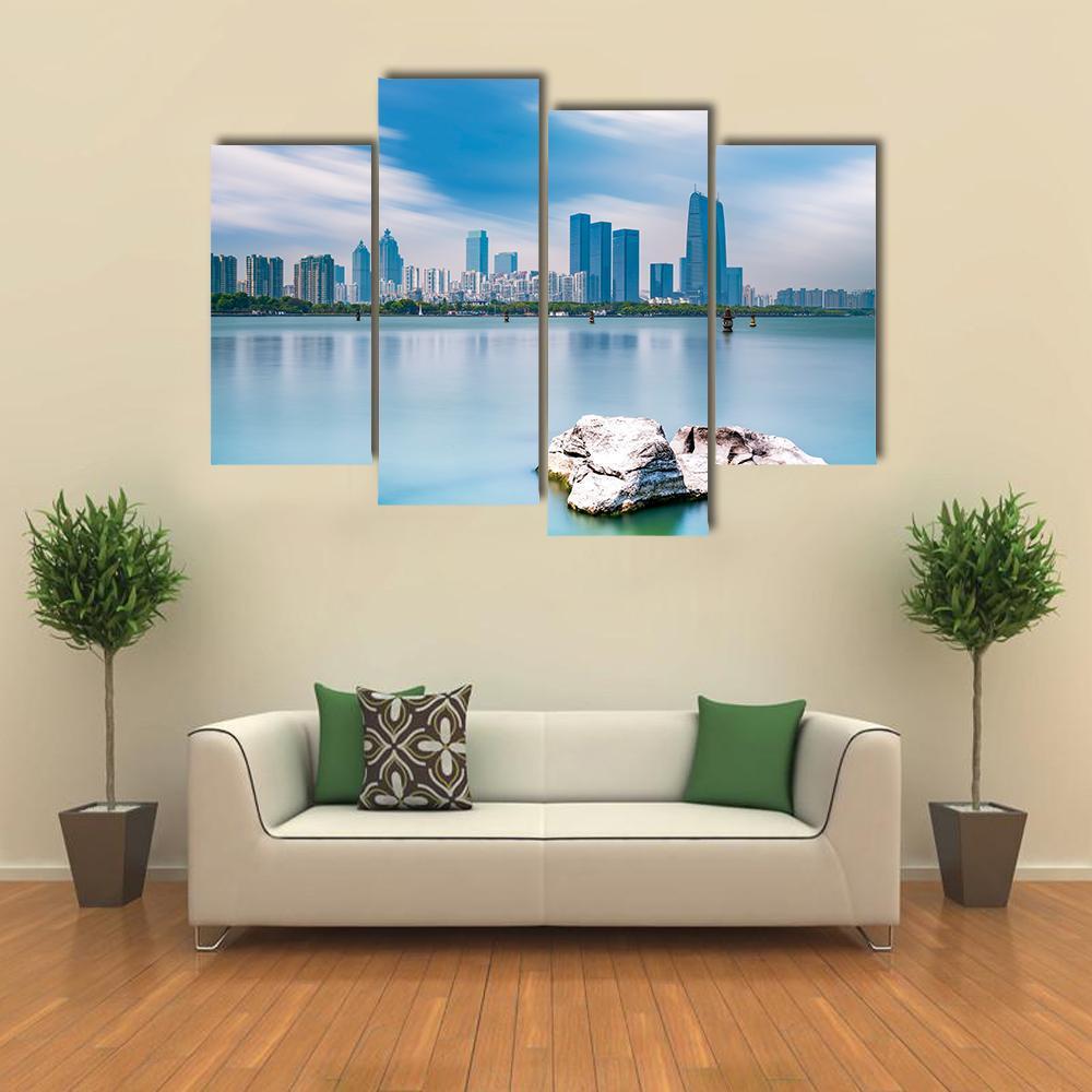 Skyline Of Suzhou Jinji Lake Canvas Wall Art-4 Pop-Gallery Wrap-50" x 32"-Tiaracle