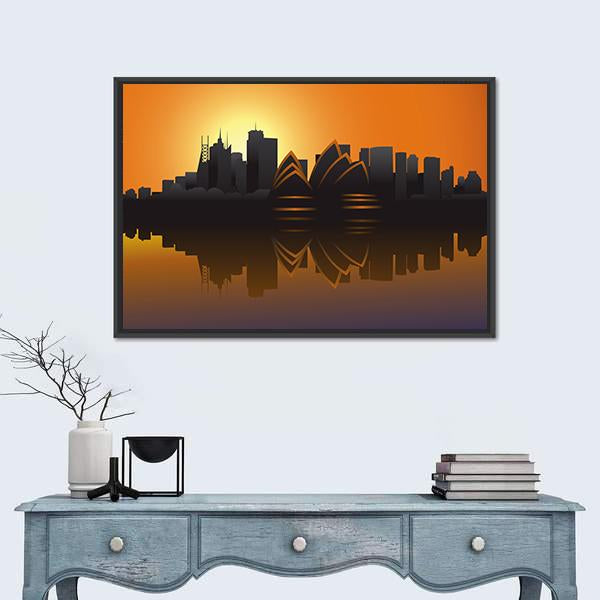Skyline Of Sydney At Sunset Canvas Wall Art-1 Piece-Floating Frame-24" x 16"-Tiaracle