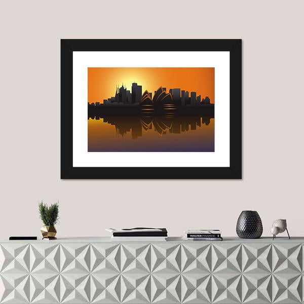 Skyline Of Sydney At Sunset Canvas Wall Art-1 Piece-Framed Print-20" x 16"-Tiaracle