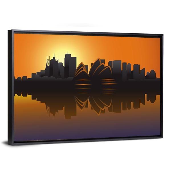 Skyline Of Sydney At Sunset Canvas Wall Art-3 Horizontal-Gallery Wrap-25" x 16"-Tiaracle