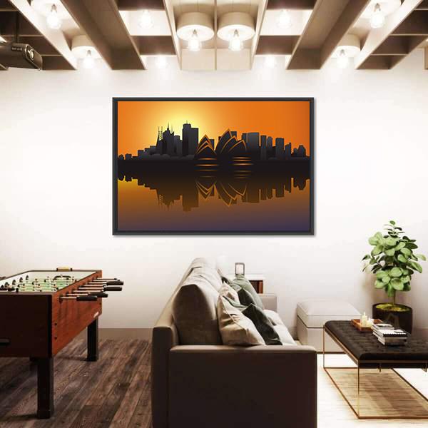 Skyline Of Sydney At Sunset Canvas Wall Art-3 Horizontal-Gallery Wrap-25" x 16"-Tiaracle