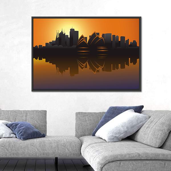 Skyline Of Sydney At Sunset Canvas Wall Art-3 Horizontal-Gallery Wrap-25" x 16"-Tiaracle