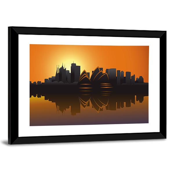 Skyline Of Sydney At Sunset Canvas Wall Art-3 Horizontal-Gallery Wrap-25" x 16"-Tiaracle