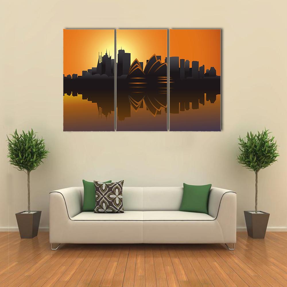 Skyline Of Sydney At Sunset Canvas Wall Art-3 Horizontal-Gallery Wrap-37" x 24"-Tiaracle
