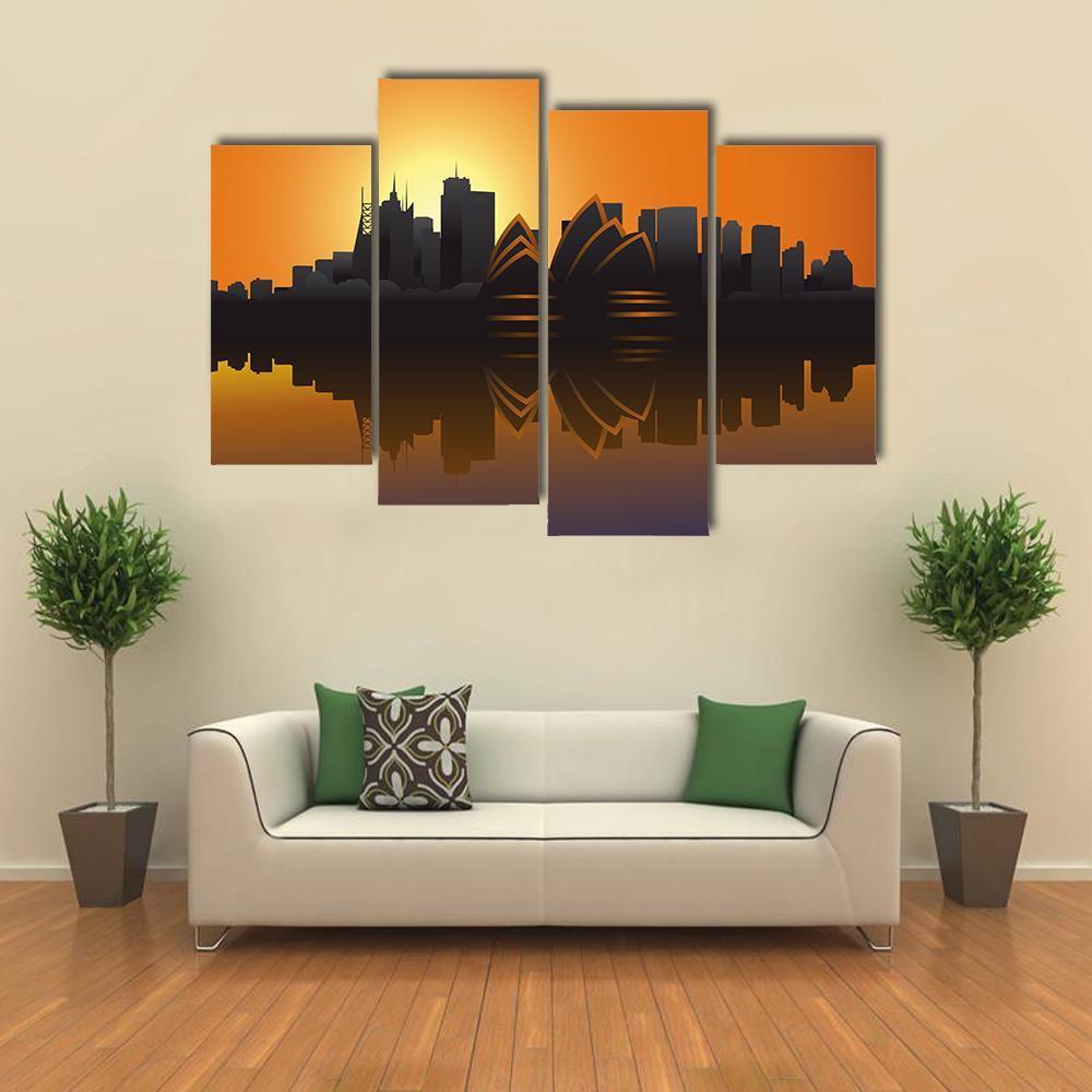 Skyline Of Sydney At Sunset Canvas Wall Art-4 Pop-Gallery Wrap-50" x 32"-Tiaracle