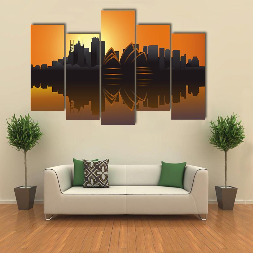 Skyline Of Sydney At Sunset Canvas Wall Art-5 Pop-Gallery Wrap-47" x 32"-Tiaracle