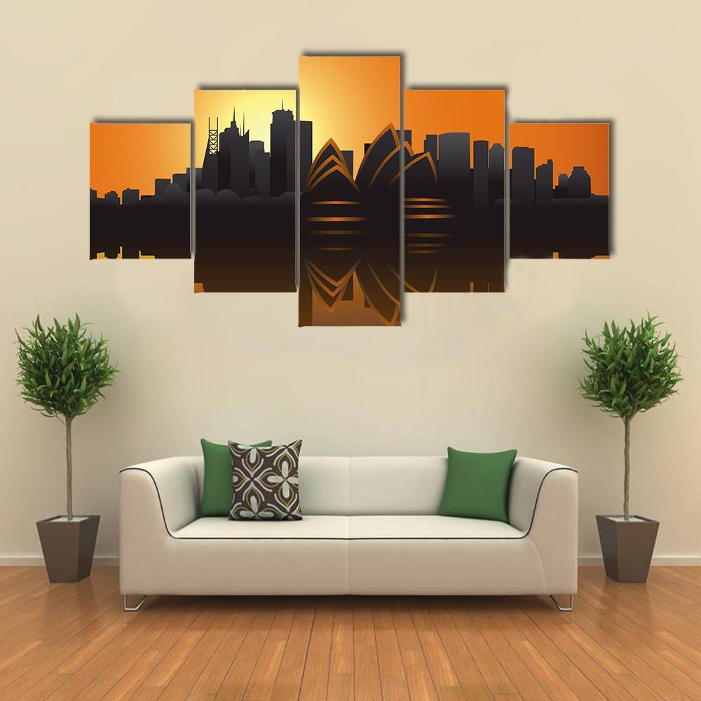 Skyline Of Sydney At Sunset Canvas Wall Art-5 Star-Gallery Wrap-62" x 32"-Tiaracle
