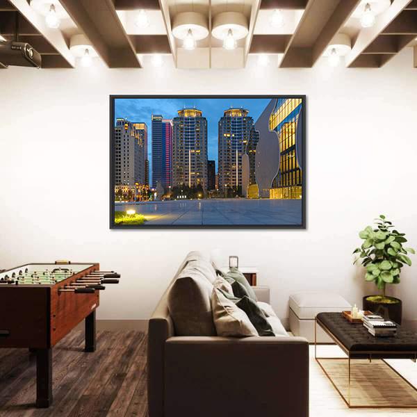 Skyline Of Taichung City In Taiwan At Night Canvas Wall Art-3 Horizontal-Gallery Wrap-25" x 16"-Tiaracle