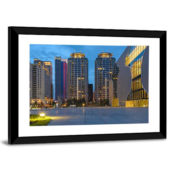 Skyline Of Taichung City In Taiwan At Night Canvas Wall Art-3 Horizontal-Gallery Wrap-25" x 16"-Tiaracle