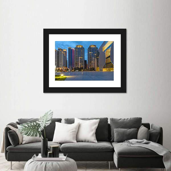 Skyline Of Taichung City In Taiwan At Night Canvas Wall Art-3 Horizontal-Gallery Wrap-25" x 16"-Tiaracle