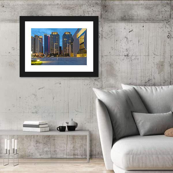 Skyline Of Taichung City In Taiwan At Night Canvas Wall Art-3 Horizontal-Gallery Wrap-25" x 16"-Tiaracle