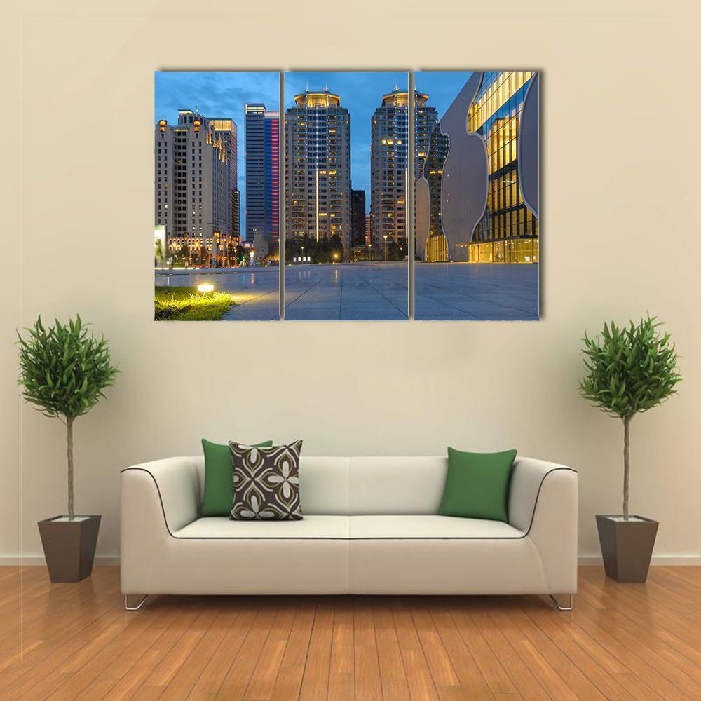 Skyline Of Taichung City In Taiwan At Night Canvas Wall Art-3 Horizontal-Gallery Wrap-37" x 24"-Tiaracle