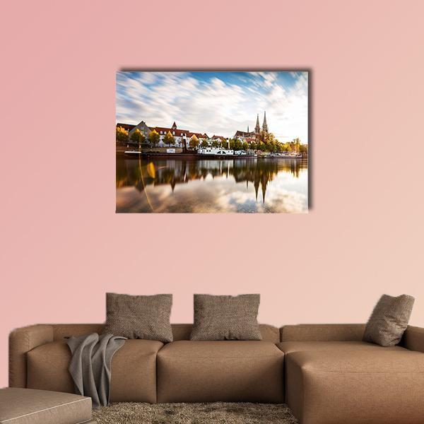 Skyline Of The City Regensburg At Sunset Canvas Wall Art-1 Piece-Gallery Wrap-48" x 32"-Tiaracle