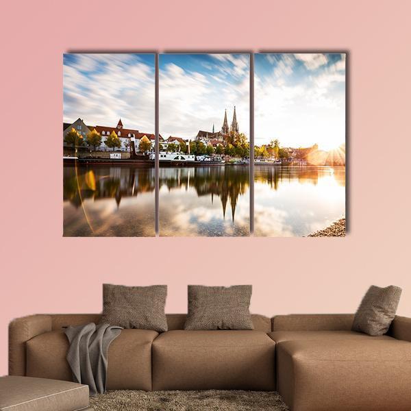 Skyline Of The City Regensburg At Sunset Canvas Wall Art-3 Horizontal-Gallery Wrap-25" x 16"-Tiaracle