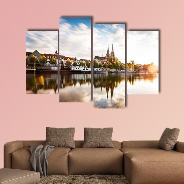 Skyline Of The City Regensburg At Sunset Canvas Wall Art-4 Pop-Gallery Wrap-50" x 32"-Tiaracle