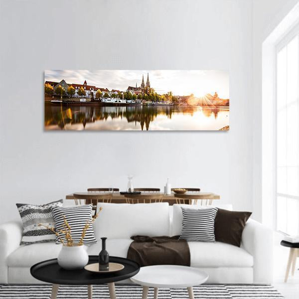 Skyline Of The City Regensburg At Sunset Panoramic Canvas Wall Art-1 Piece-36" x 12"-Tiaracle