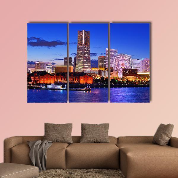 Skyline Of Yokohama Canvas Wall Art-3 Horizontal-Gallery Wrap-37" x 24"-Tiaracle