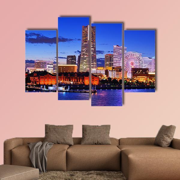 Skyline Of Yokohama Canvas Wall Art-4 Pop-Gallery Wrap-50" x 32"-Tiaracle