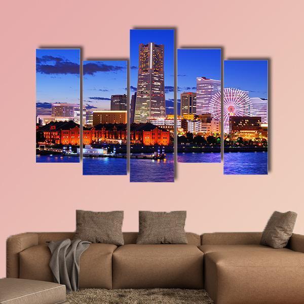 Skyline Of Yokohama Canvas Wall Art-5 Pop-Gallery Wrap-47" x 32"-Tiaracle