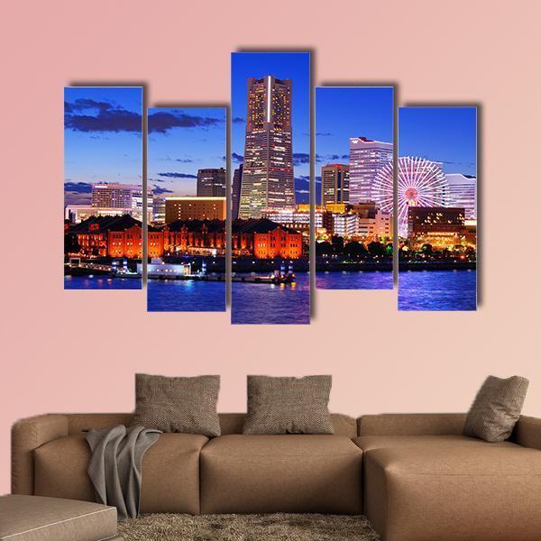 Skyline Of Yokohama Canvas Wall Art-4 Pop-Gallery Wrap-50" x 32"-Tiaracle