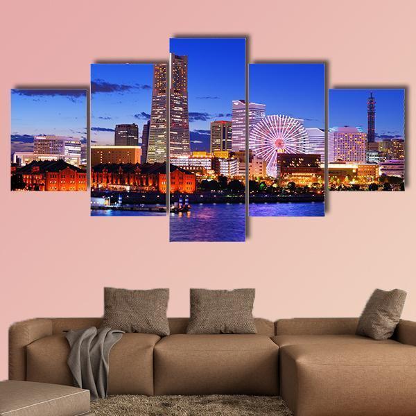 Skyline Of Yokohama Canvas Wall Art-5 Star-Gallery Wrap-62" x 32"-Tiaracle
