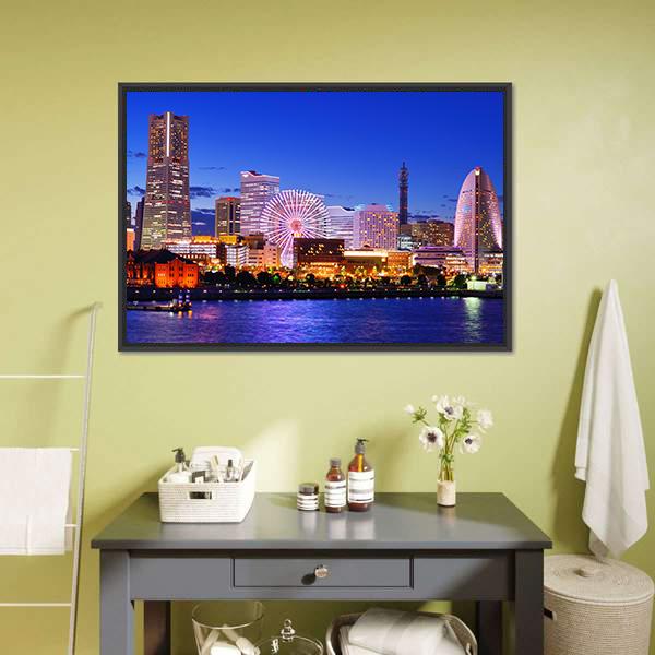 Skyline Of Yokohama Canvas Wall Art-1 Piece-Floating Frame-24" x 16"-Tiaracle