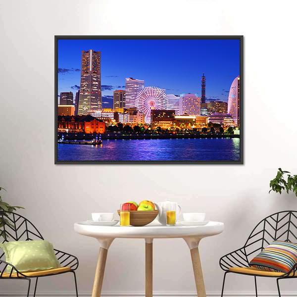 Skyline Of Yokohama Canvas Wall Art-3 Horizontal-Gallery Wrap-25" x 16"-Tiaracle