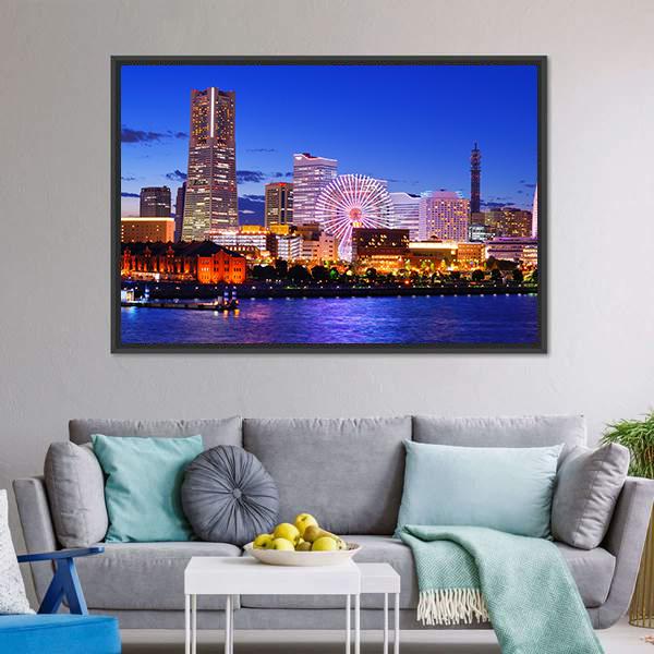 Skyline Of Yokohama Canvas Wall Art-3 Horizontal-Gallery Wrap-25" x 16"-Tiaracle