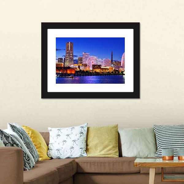 Skyline Of Yokohama Canvas Wall Art-3 Horizontal-Gallery Wrap-25" x 16"-Tiaracle