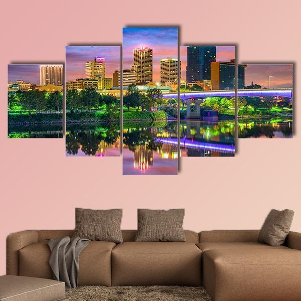 Skyline On The Arkansas River Canvas Wall Art-5 Star-Gallery Wrap-62" x 32"-Tiaracle