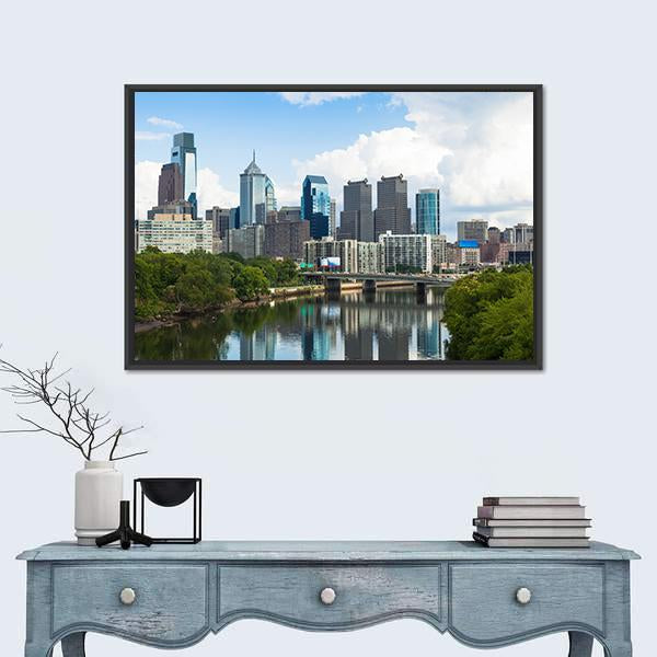 Skyline View Of Philadelphia Canvas Wall Art-1 Piece-Floating Frame-24" x 16"-Tiaracle