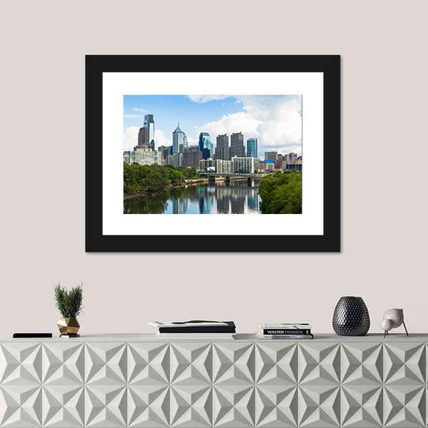 Skyline View Of Philadelphia Canvas Wall Art-1 Piece-Framed Print-20" x 16"-Tiaracle