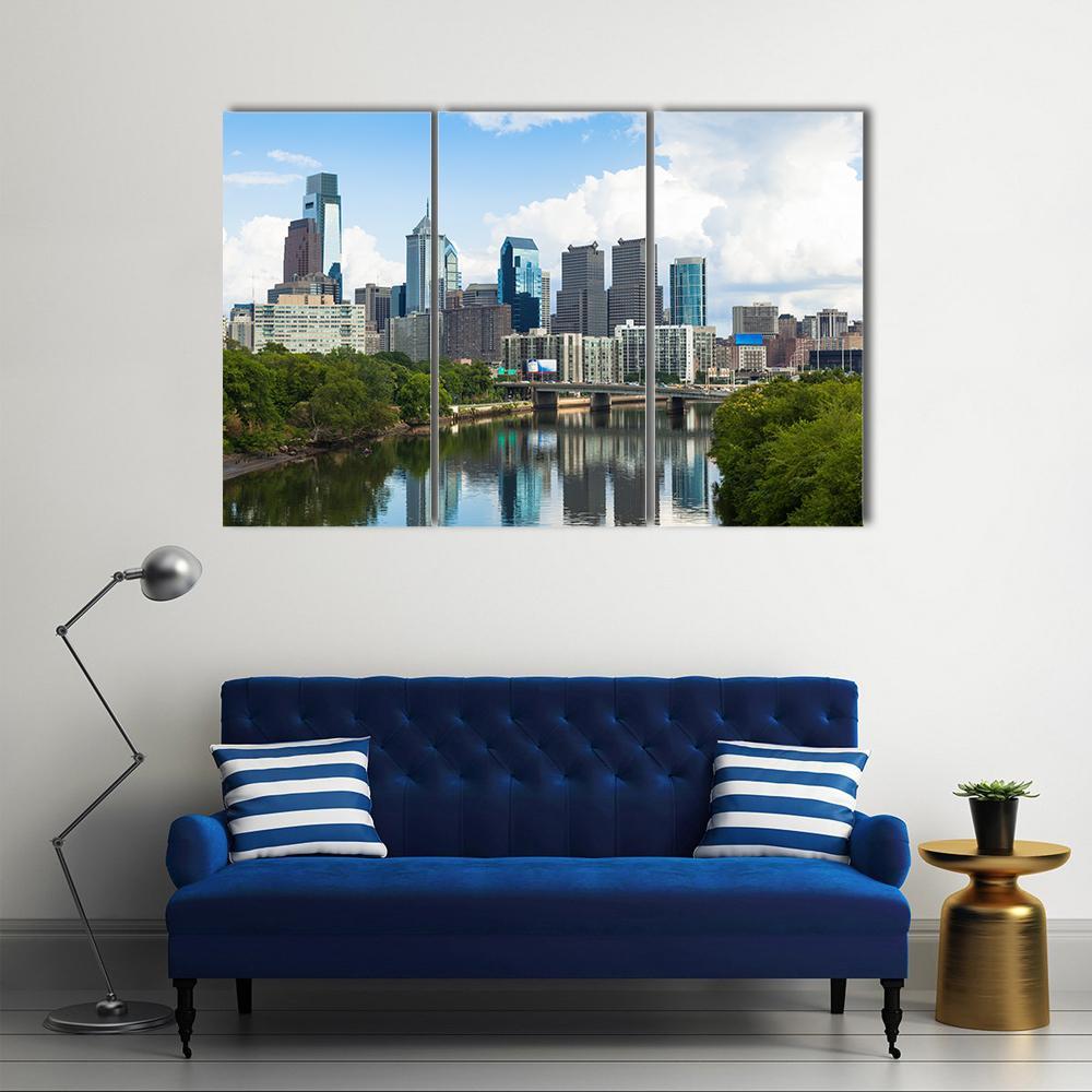 Skyline View Of Philadelphia Canvas Wall Art-3 Horizontal-Gallery Wrap-37" x 24"-Tiaracle