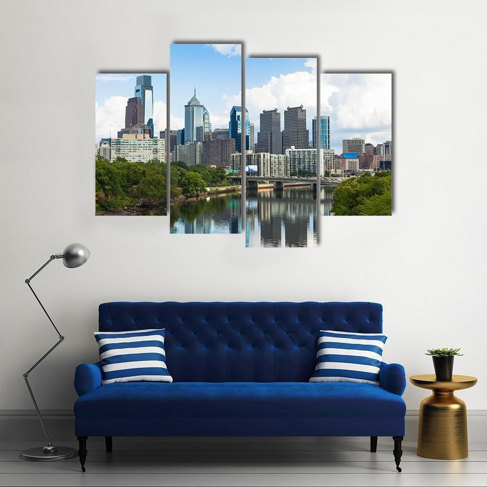 Skyline View Of Philadelphia Canvas Wall Art-5 Pop-Gallery Wrap-47" x 32"-Tiaracle