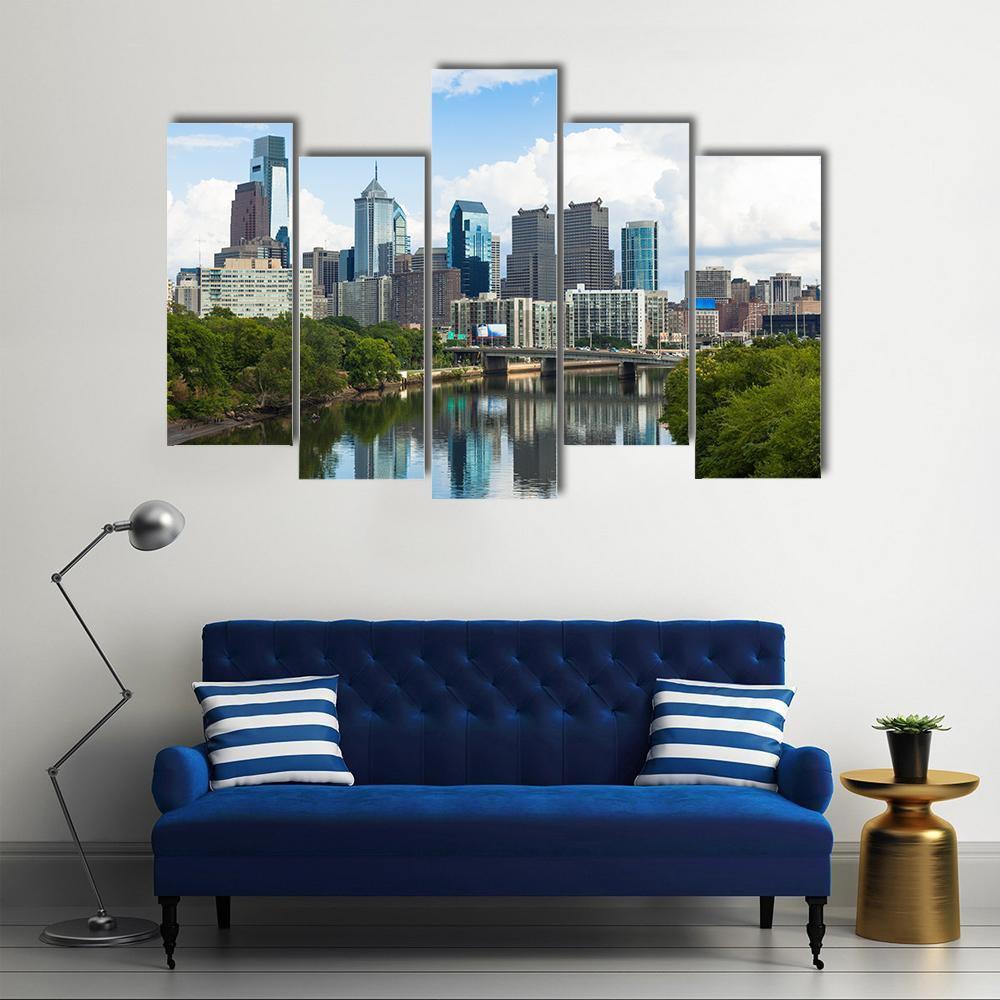 Skyline View Of Philadelphia Canvas Wall Art-5 Pop-Gallery Wrap-47" x 32"-Tiaracle