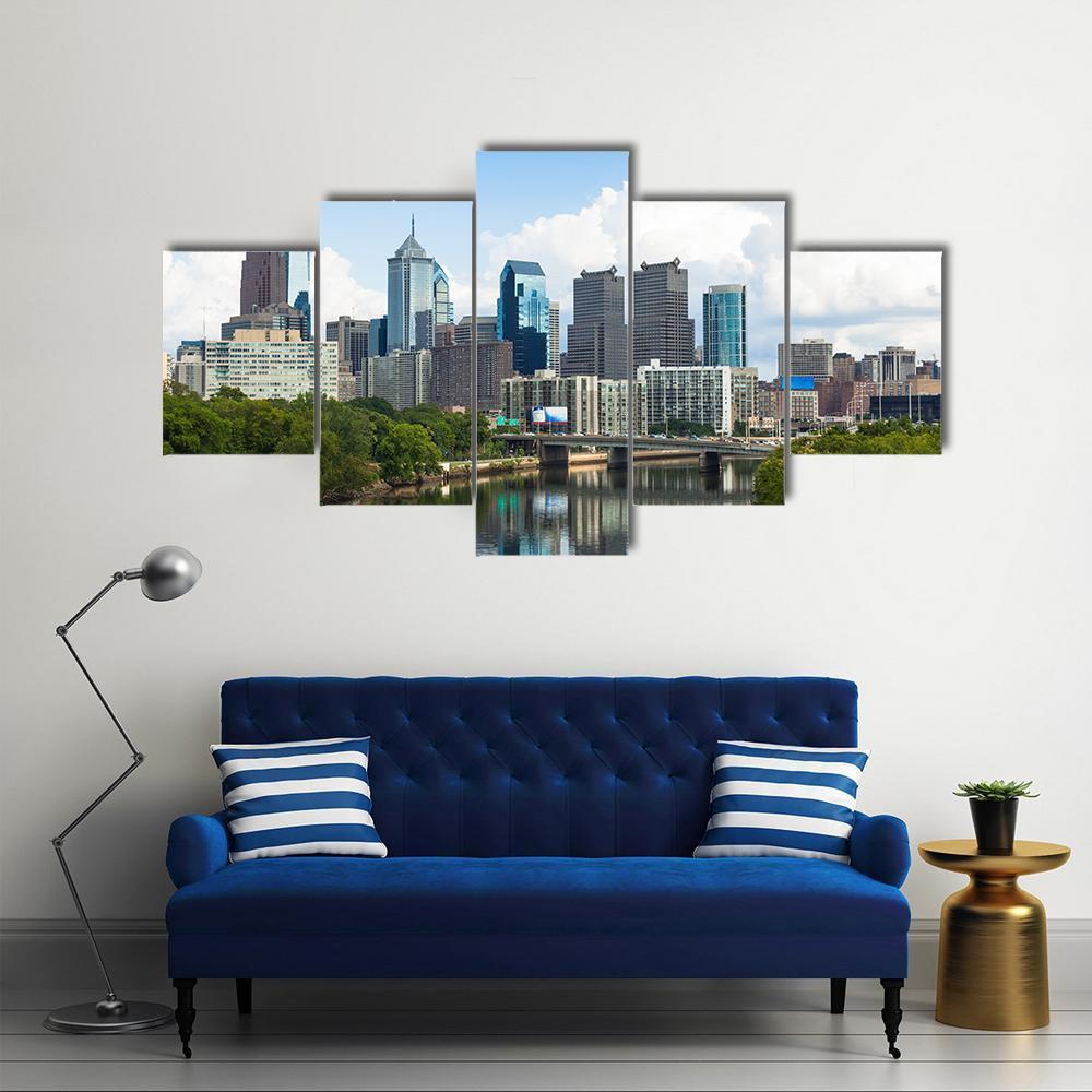 Skyline View Of Philadelphia Canvas Wall Art-5 Star-Gallery Wrap-62" x 32"-Tiaracle