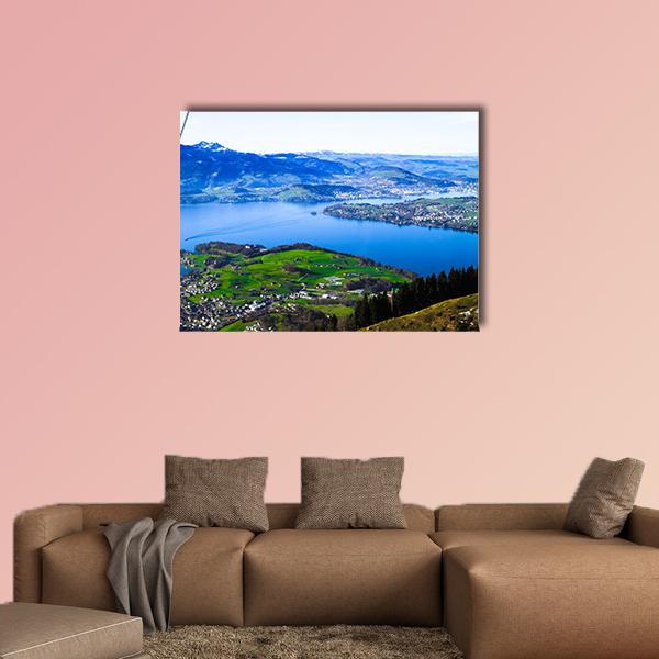 Skyline View Of Weggis And Lake Lucerne Canvas Wall Art-4 Horizontal-Gallery Wrap-34" x 24"-Tiaracle