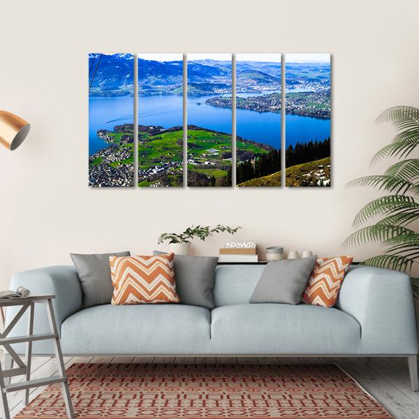 Skyline View Of Weggis And Lake Lucerne Canvas Wall Art-5 Horizontal-Gallery Wrap-22" x 12"-Tiaracle