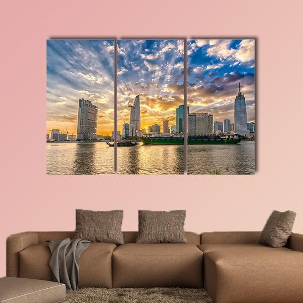 River In Ho Chi Minh City Canvas Wall Art-3 Horizontal-Gallery Wrap-25" x 16"-Tiaracle