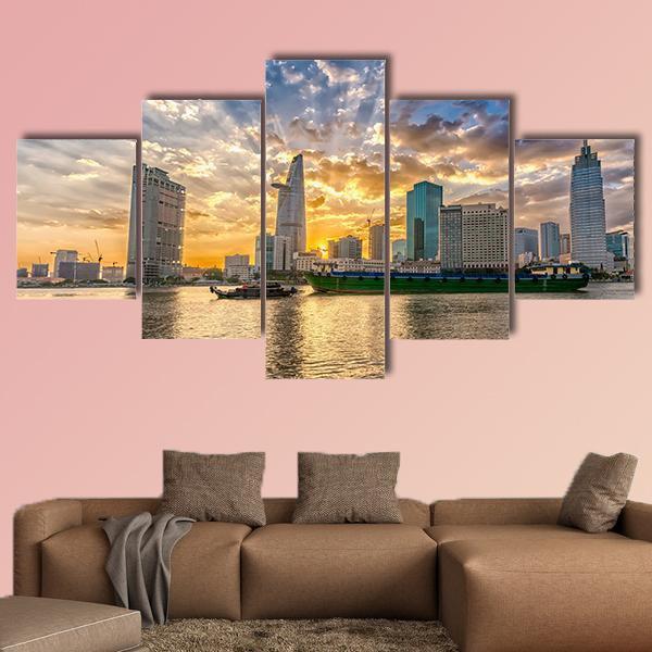 River In Ho Chi Minh City Canvas Wall Art-5 Star-Gallery Wrap-62" x 32"-Tiaracle