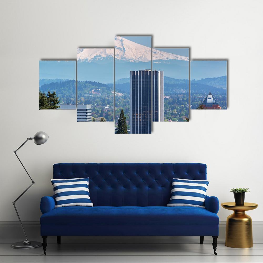 Skyscrapers In Downtown Portland Canvas Wall Art-5 Star-Gallery Wrap-62" x 32"-Tiaracle