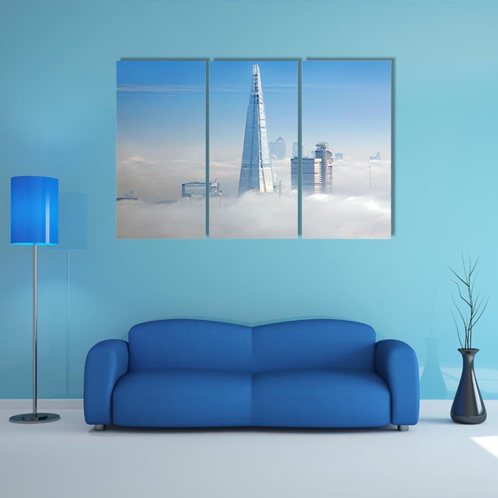 Skyscrapers In Fog Seen From London Eye Canvas Wall Art-3 Horizontal-Gallery Wrap-37" x 24"-Tiaracle