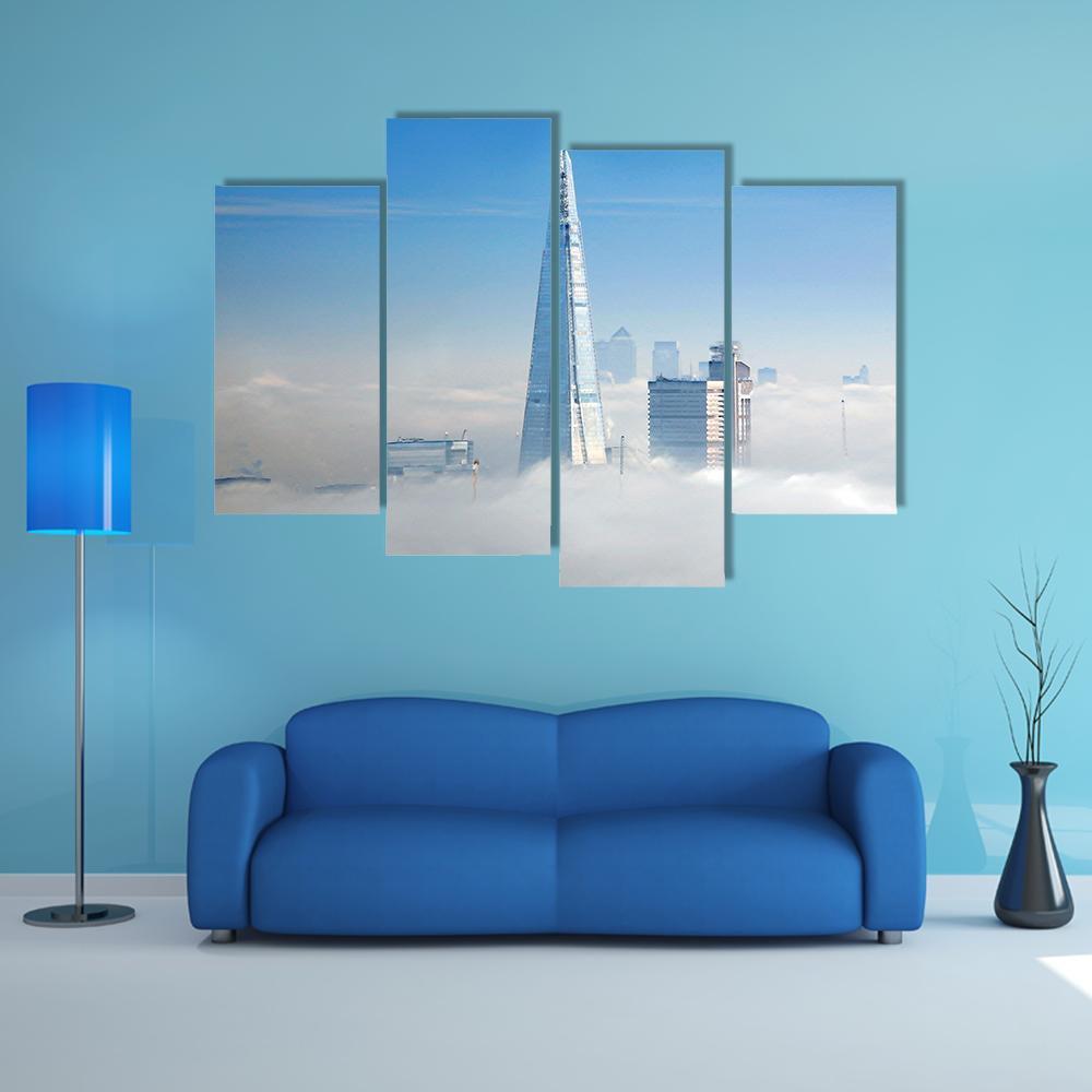 Skyscrapers In Fog Seen From London Eye Canvas Wall Art-4 Pop-Gallery Wrap-50" x 32"-Tiaracle