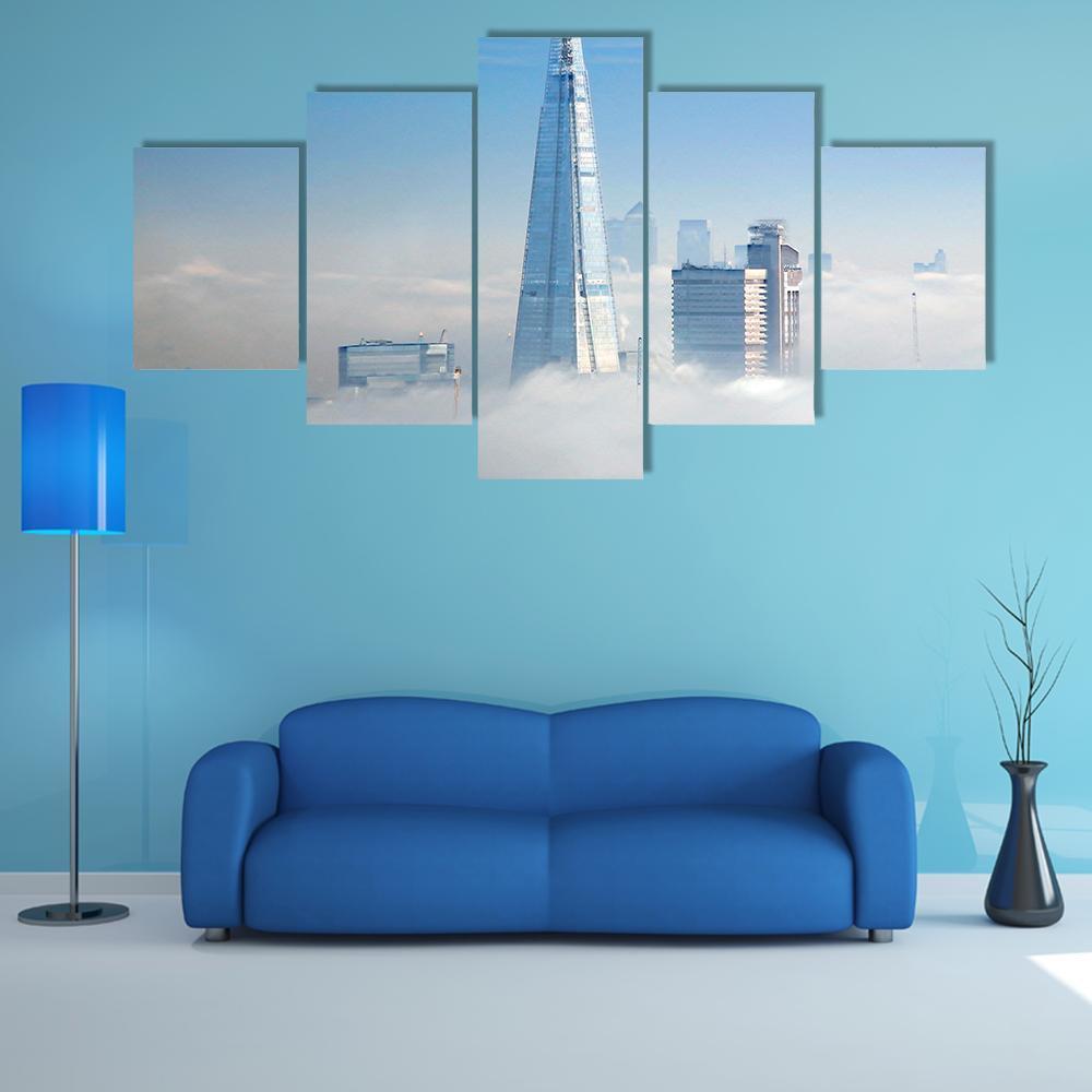 Skyscrapers In Fog Seen From London Eye Canvas Wall Art-5 Pop-Gallery Wrap-47" x 32"-Tiaracle