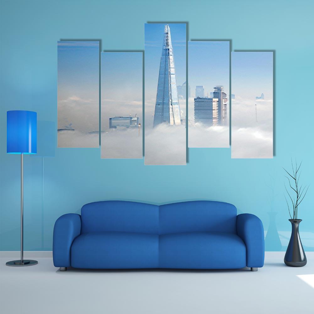 Skyscrapers In Fog Seen From London Eye Canvas Wall Art-5 Star-Gallery Wrap-62" x 32"-Tiaracle