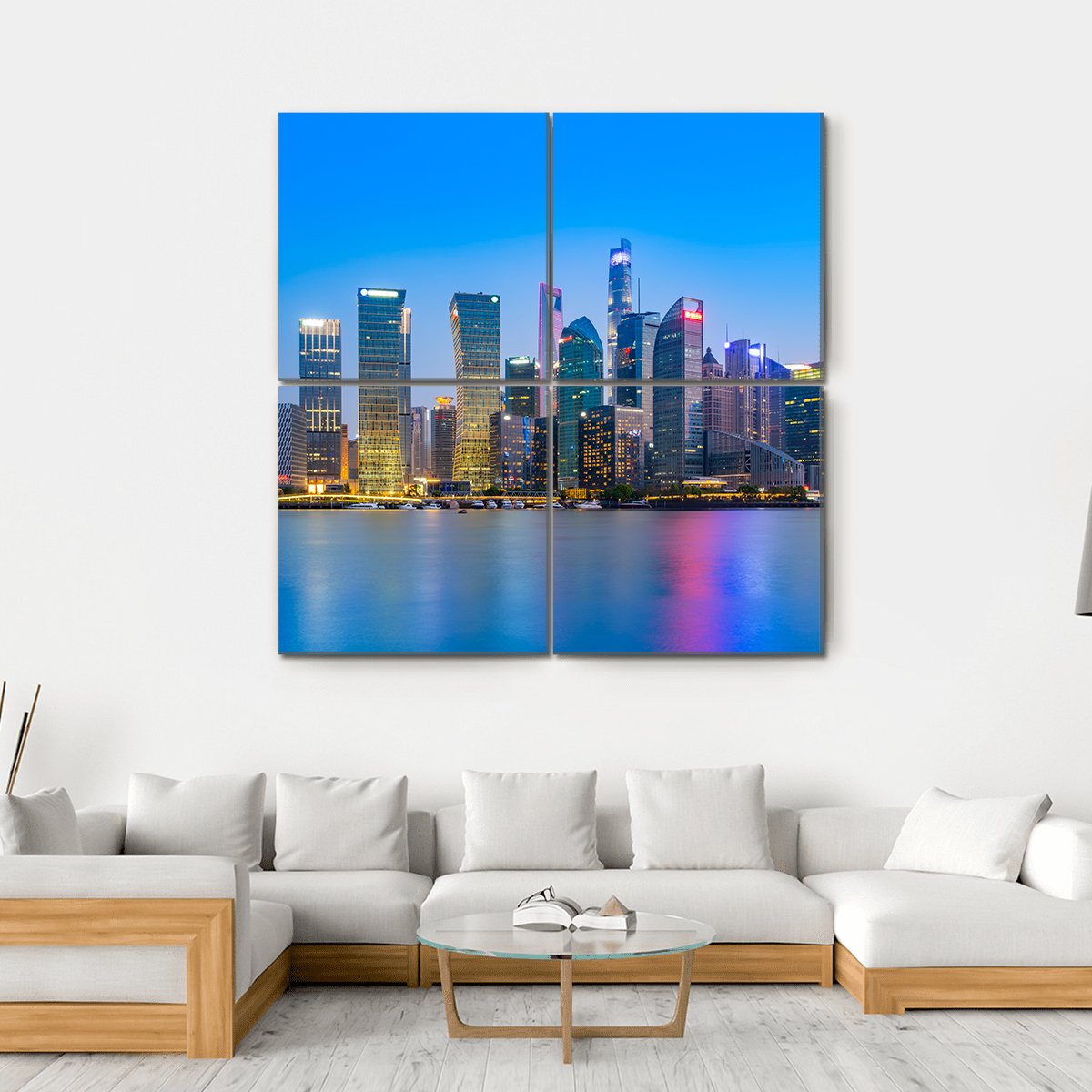 Skyscrapers In Shanghai Financial District Canvas Wall Art-4 Square-Gallery Wrap-17" x 17"-Tiaracle