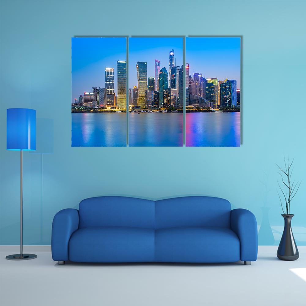 Skyscrapers In Shanghai Financial District Canvas Wall Art-3 Horizontal-Gallery Wrap-37" x 24"-Tiaracle