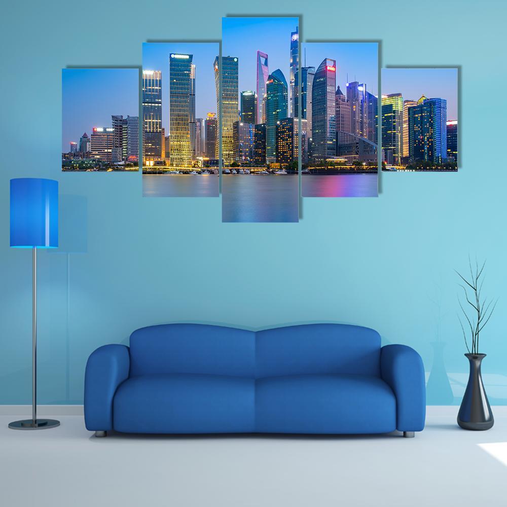 Skyscrapers In Shanghai Financial District Canvas Wall Art-5 Star-Gallery Wrap-62&quot; x 32&quot;-Tiaracle