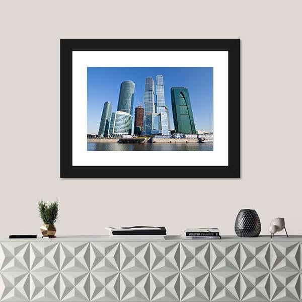 Skyscrapers Of Moscow City Under Blue Sky Canvas Wall Art-1 Piece-Framed Print-20" x 16"-Tiaracle
