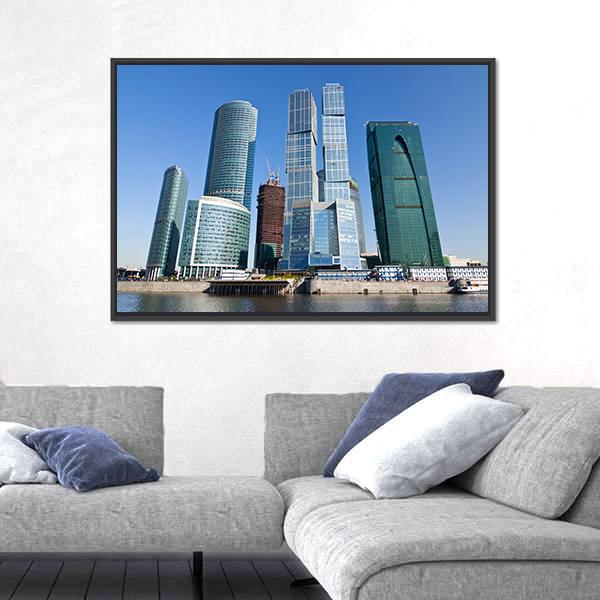Skyscrapers Of Moscow City Under Blue Sky Canvas Wall Art-3 Horizontal-Gallery Wrap-25" x 16"-Tiaracle